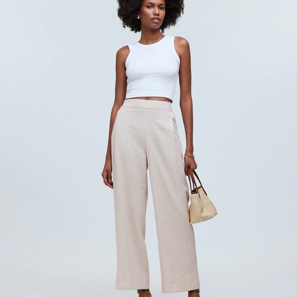 Madewell Pull On Straight Crop Linen-Blend Pants